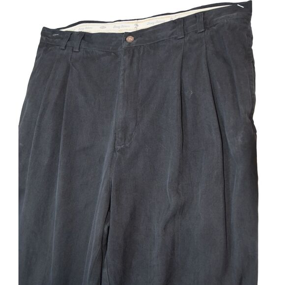 Tommy Bahama Pants Mens 36x29 Washed Black 100% Silk Relaxed Pleated Cuffed - Picture 5 of 10